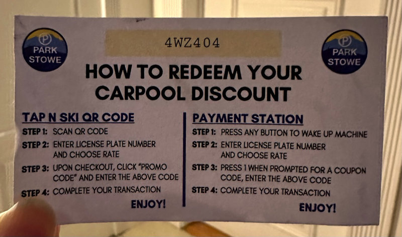 Instructions for how to redeem the carpool discount