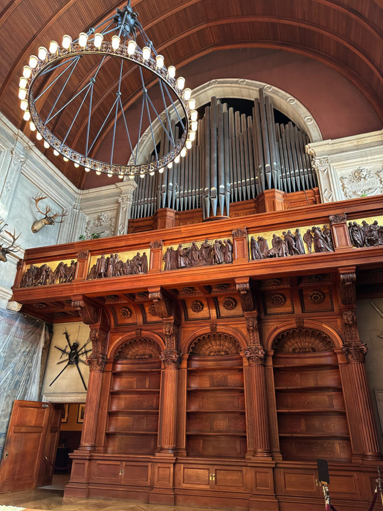 The Banquet Hall complete with an organ and massive chandeliers