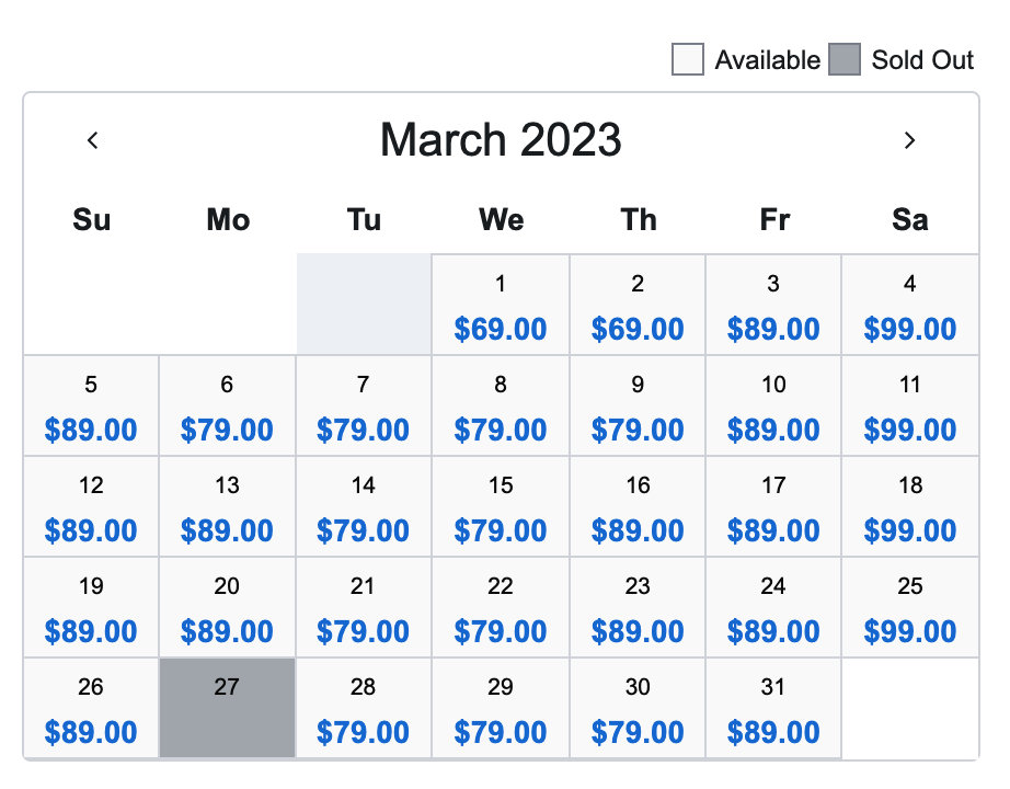 Pricing calendar