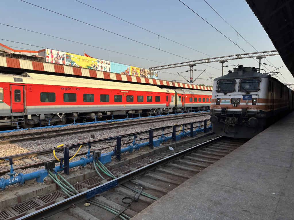 Indian Railway train pulling into the station