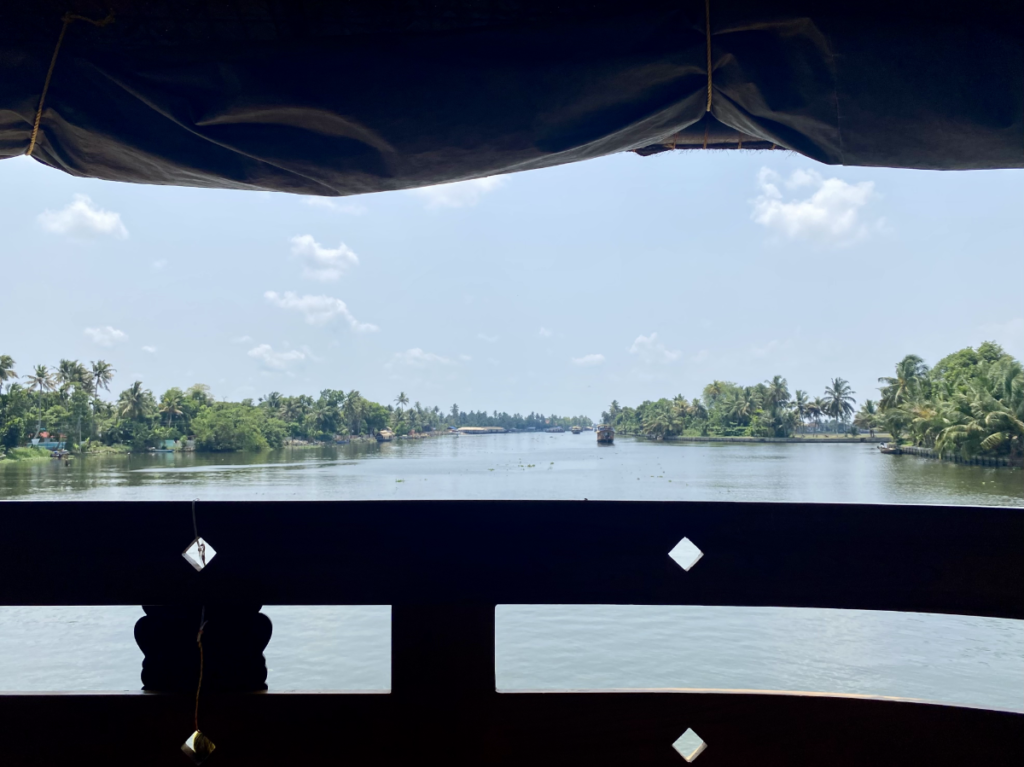 View from the balcony of our Kerala Backwaters houseboat