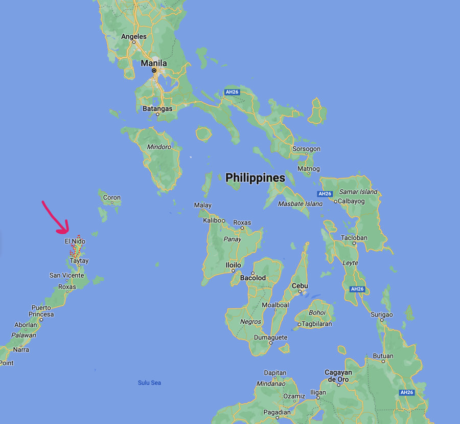 Map of the Philippines with arrow to El Nido